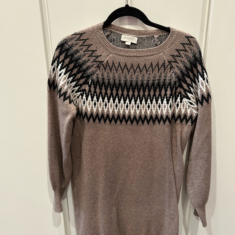 LOFT Taupe and Black Knit Sweater dress